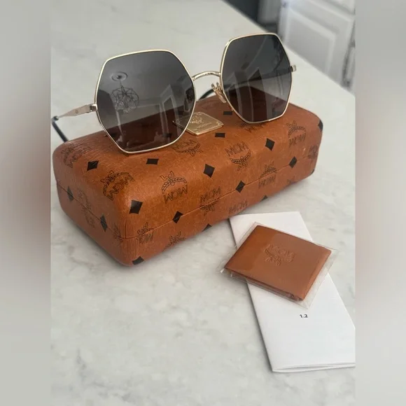 MCM Square-Frame Visetos-Print Sunglasses With Brown Case/Cleaning Cloth